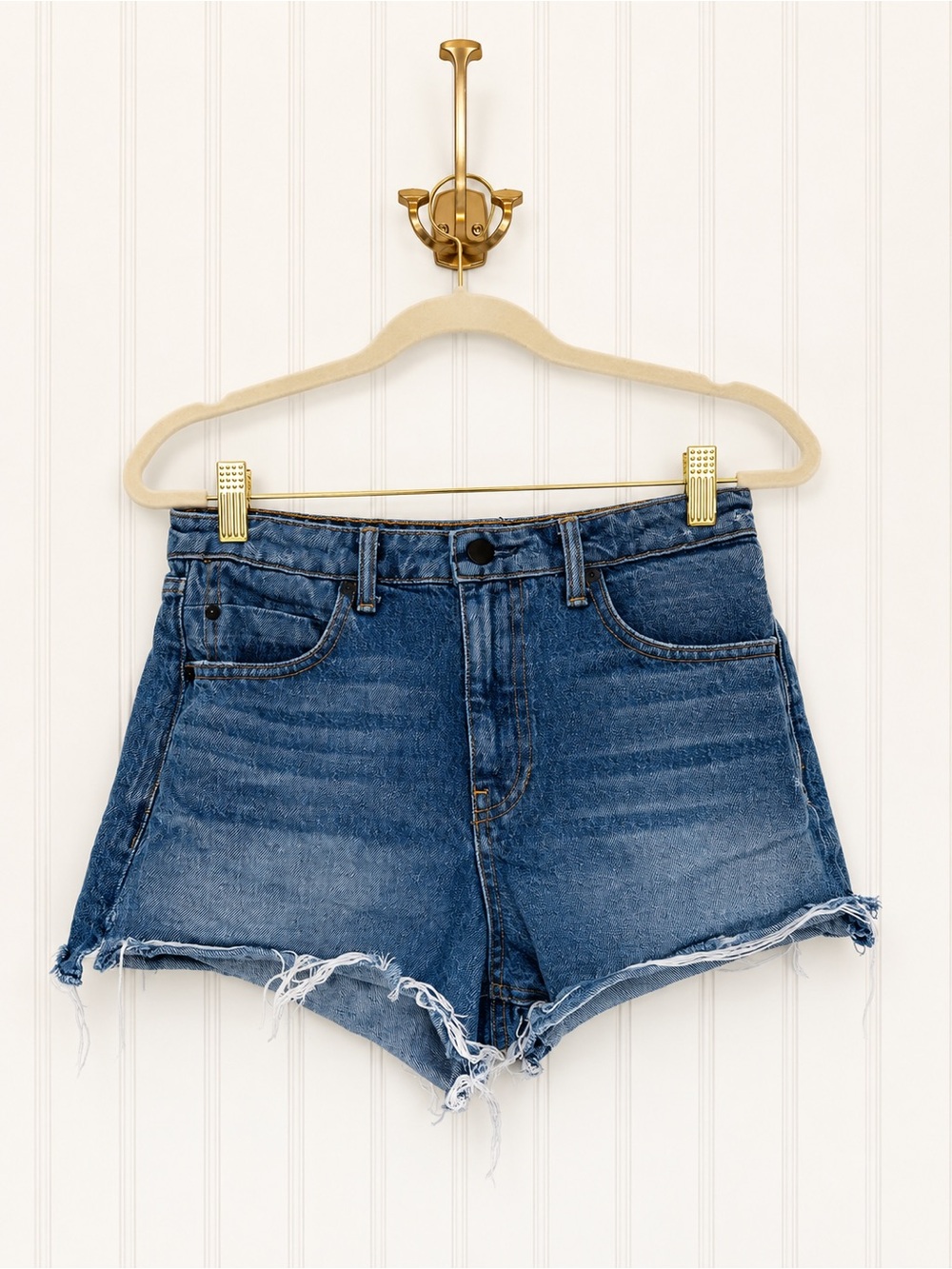 Alexander Wang Bite High Rise Denim Shorts 26 Distressed Raw Hem Cutoff Blue
